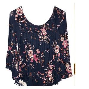 off the shoulder, long sleeve shirt